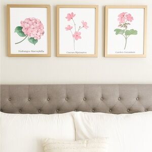 Botanical Wall Art Set – 8x10 Framed Flower Prints – Hydrangea, Cosmos, Geranium